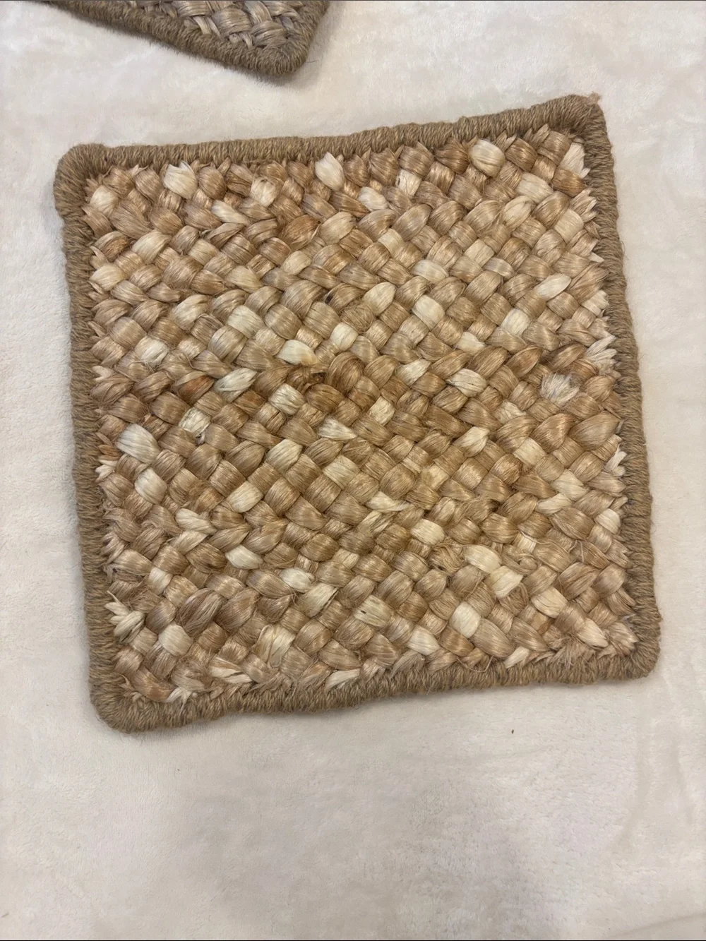 Natural Jute Trivet Set. “Maximus” Wheat Multi Set of 3 Designer Sample Hot Pads